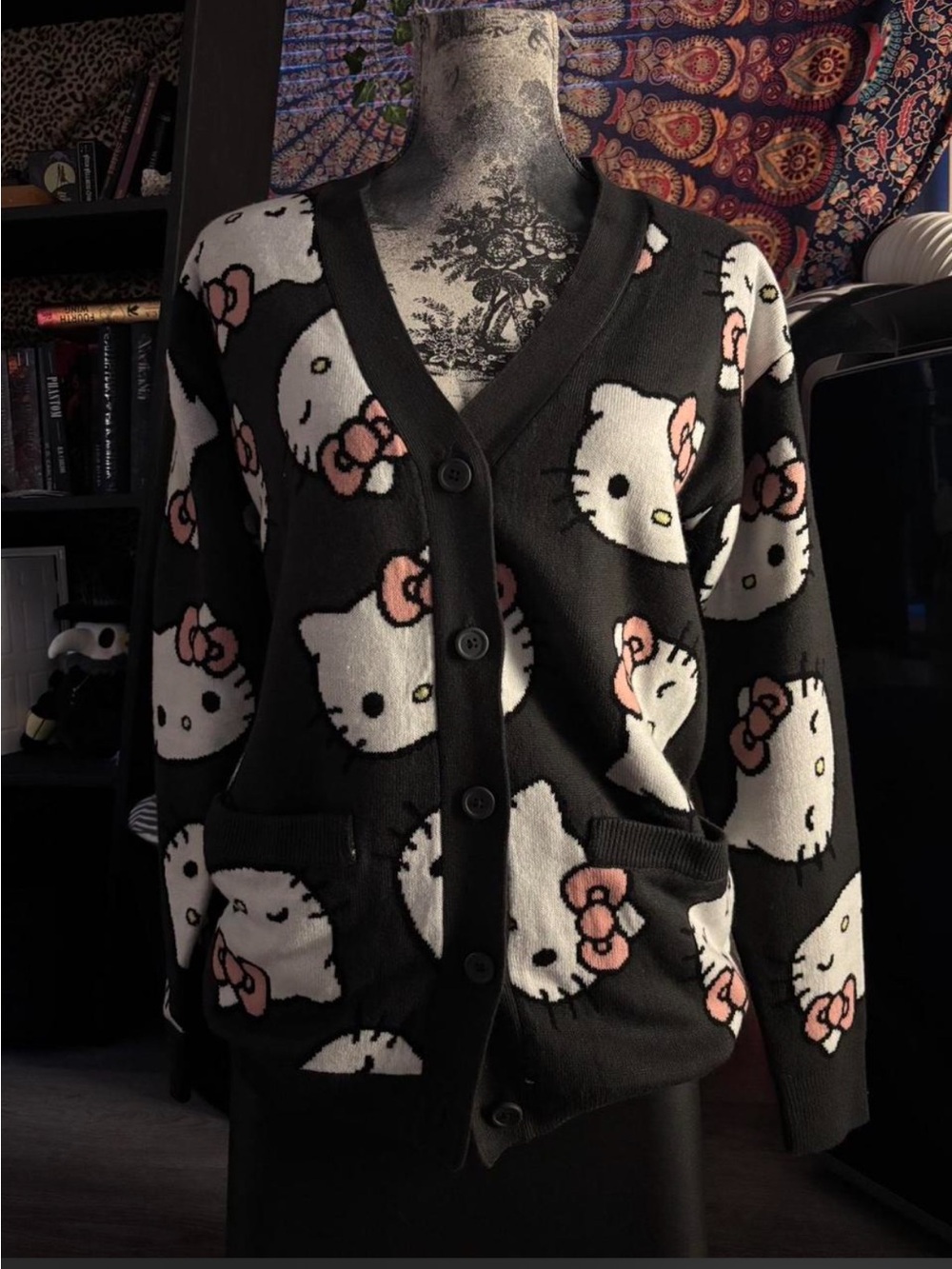 Hello Kitty Black Sweater with Pink Pattern